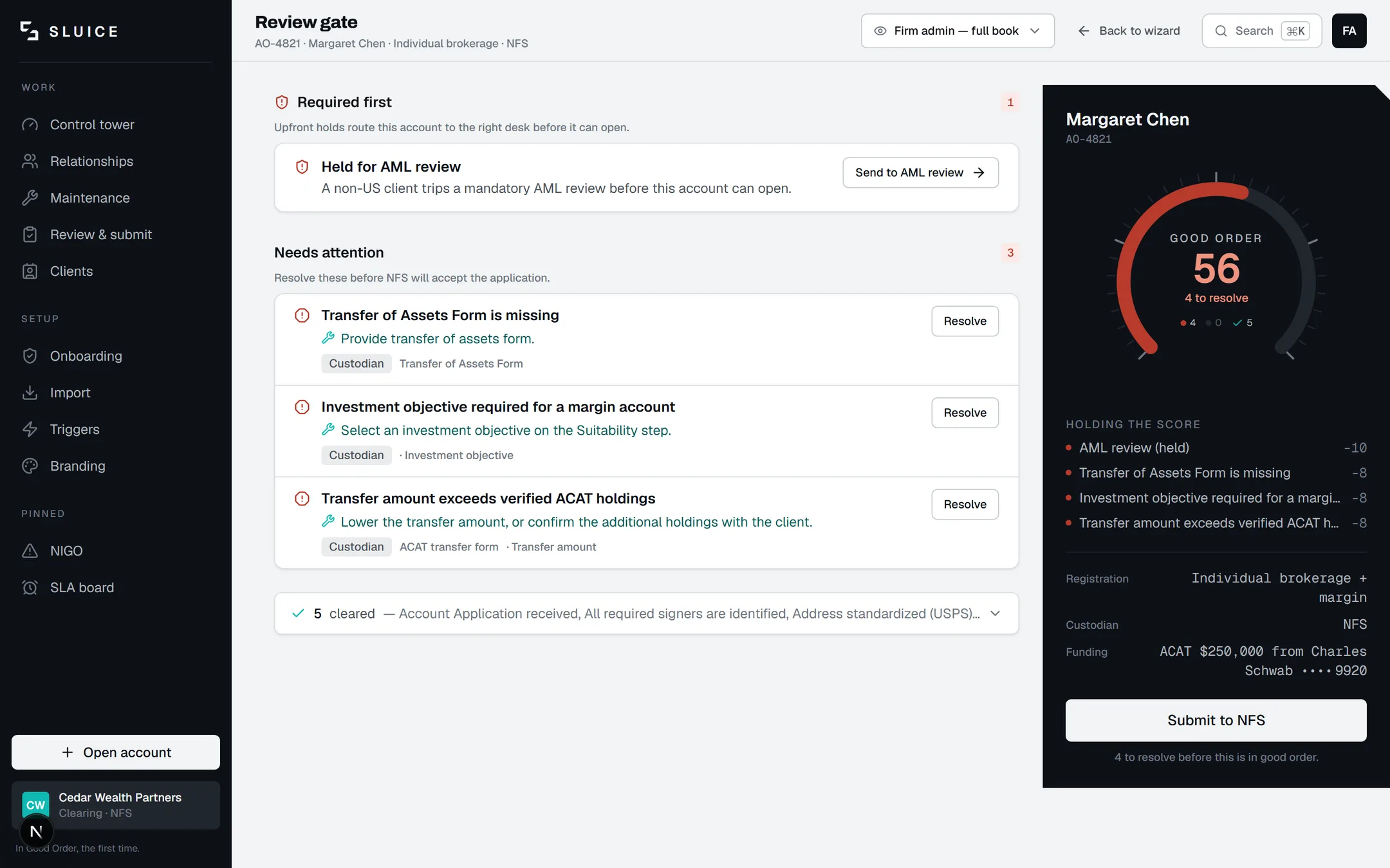Sluice — Review & submit